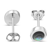 Abalone Shell Oval Silver Stud Earrings, e346